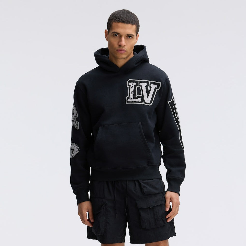 Las Vegas Raiders IconicFleece Letterman Hoodie - Black - Fanatics