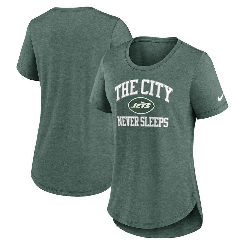 New York Jets Women's The City Never Sleeps Tri-Blend T-Shirt - Heather Green - Nike