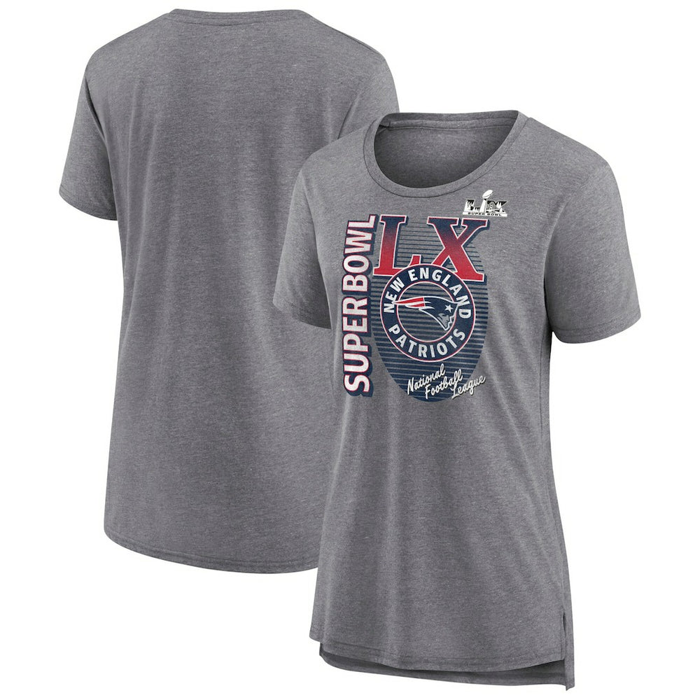 New England Patriots Women's Super Bowl LX Retro Tri-Blend T-Shirt - Heather Gray - Fanatics