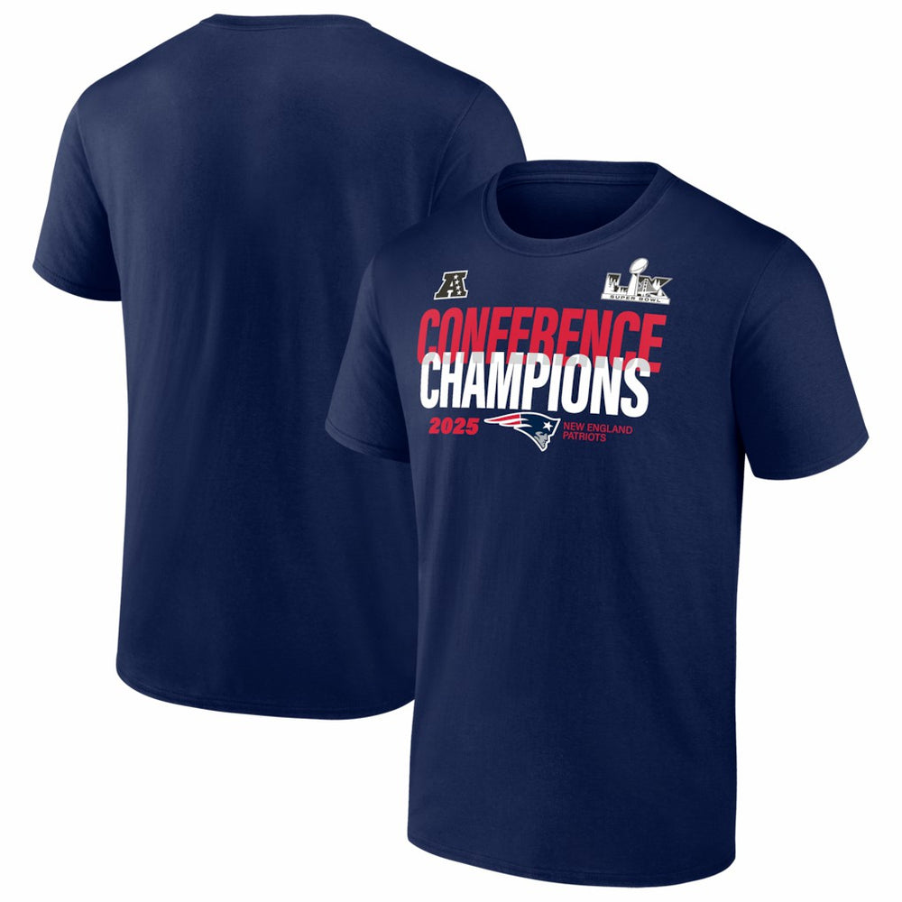 New England Patriots 2025 AFC Champions Right Side Draw T-Shirt - Navy - Fanatics
