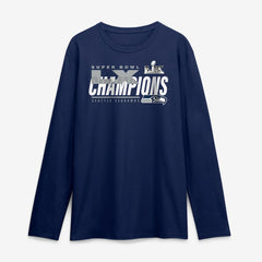 Seattle Seahawks Super Bowl LX Champions Iconic Victory Long Sleeve T-Shirt - College Navy - Fanatics