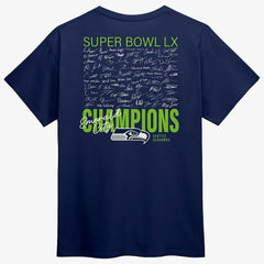 Seattle Seahawks Super Bowl LX Champions Autograph Signing Roster T-Shirt - College Navy - Fanatics
