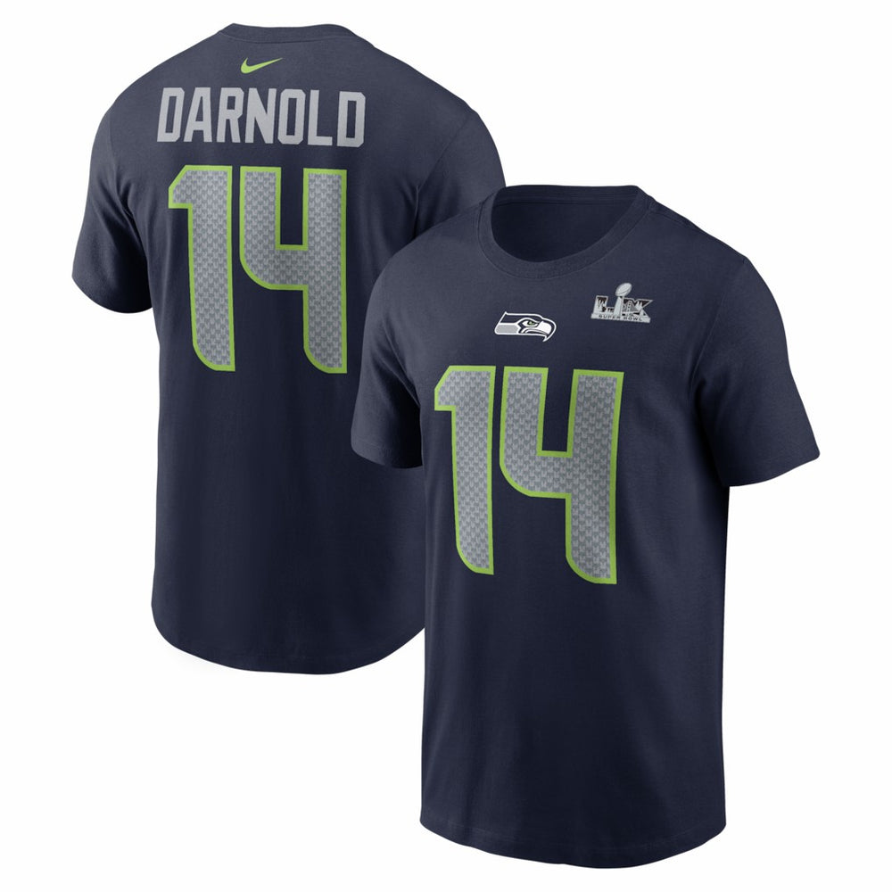 Sam Darnold Seattle Seahawks Super Bowl LX Patch Name & Number T-Shirt - College Navy - Nike