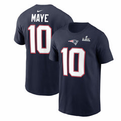 Drake Maye New England Patriots Super Bowl LX Patch Name & Number T-Shirt - Navy - Nike