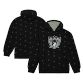 Las Vegas Raiders Allover Print Fleece Pullover Hoodie - Black - Mitchell & Ness