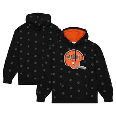 Cincinnati Bengals Allover Print Fleece Pullover Hoodie - Black - Mitchell & Ness