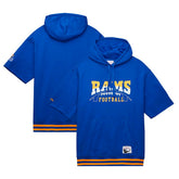 Los Angeles Rams Pre-Game Short Sleeve Pullover Hoodie - Royal - Mitchell & Ness
