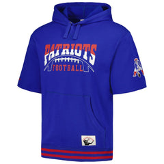 New England Patriots Pre-Game Short Sleeve Pullover Hoodie - Royal - Mitchell & Ness