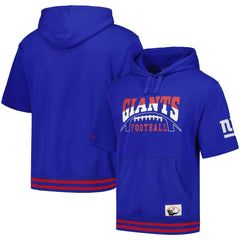 New York Giants Pre-Game Short Sleeve Pullover Hoodie - Royal - Mitchell & Ness