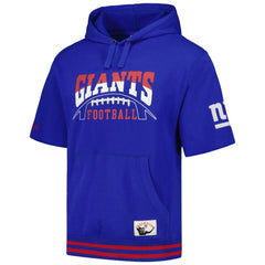New York Giants Pre-Game Short Sleeve Pullover Hoodie - Royal - Mitchell & Ness