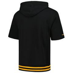 Pittsburgh Steelers Pre-Game Short Sleeve Pullover Hoodie - Black - Mitchell & Ness