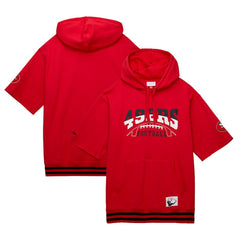 San Francisco 49ers Pre-Game Short Sleeve Pullover Hoodie - Scarlet - Mitchell & Ness