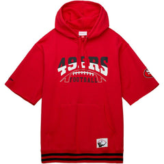 San Francisco 49ers Pre-Game Short Sleeve Pullover Hoodie - Scarlet - Mitchell & Ness