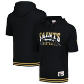 New Orleans Saints Pre-Game Short Sleeve Pullover Hoodie - Black - Mitchell & Ness