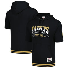 New Orleans Saints Pre-Game Short Sleeve Pullover Hoodie - Black - Mitchell & Ness