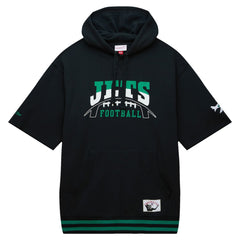 New York Jets Pre-Game Short Sleeve Pullover Hoodie - Black - Mitchell & Ness