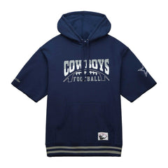 Dallas Cowboys Pre-Game Short Sleeve Pullover Hoodie - Navy - Mitchell & Ness