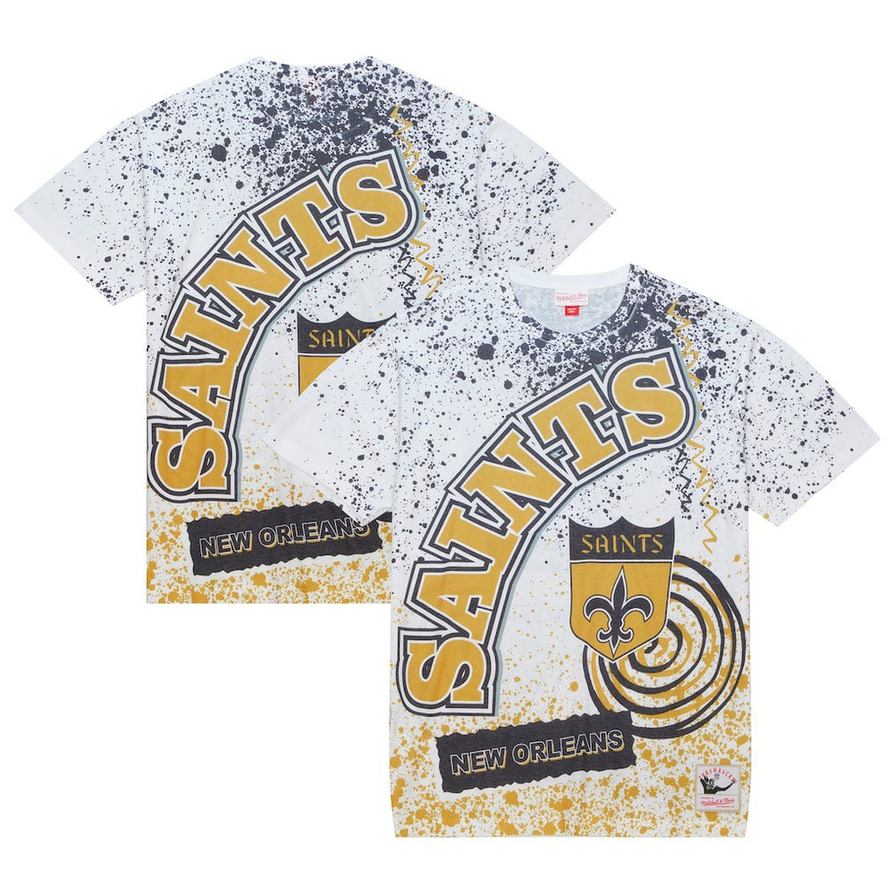 New Orleans Saints Team Burst Sublimated T-Shirt - White - Mitchell & Ness