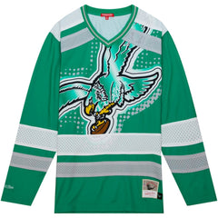 Philadelphia Eagles Women's Big Face 7.0 Long Sleeve Jersey T-Shirt - Green - Mitchell & Ness