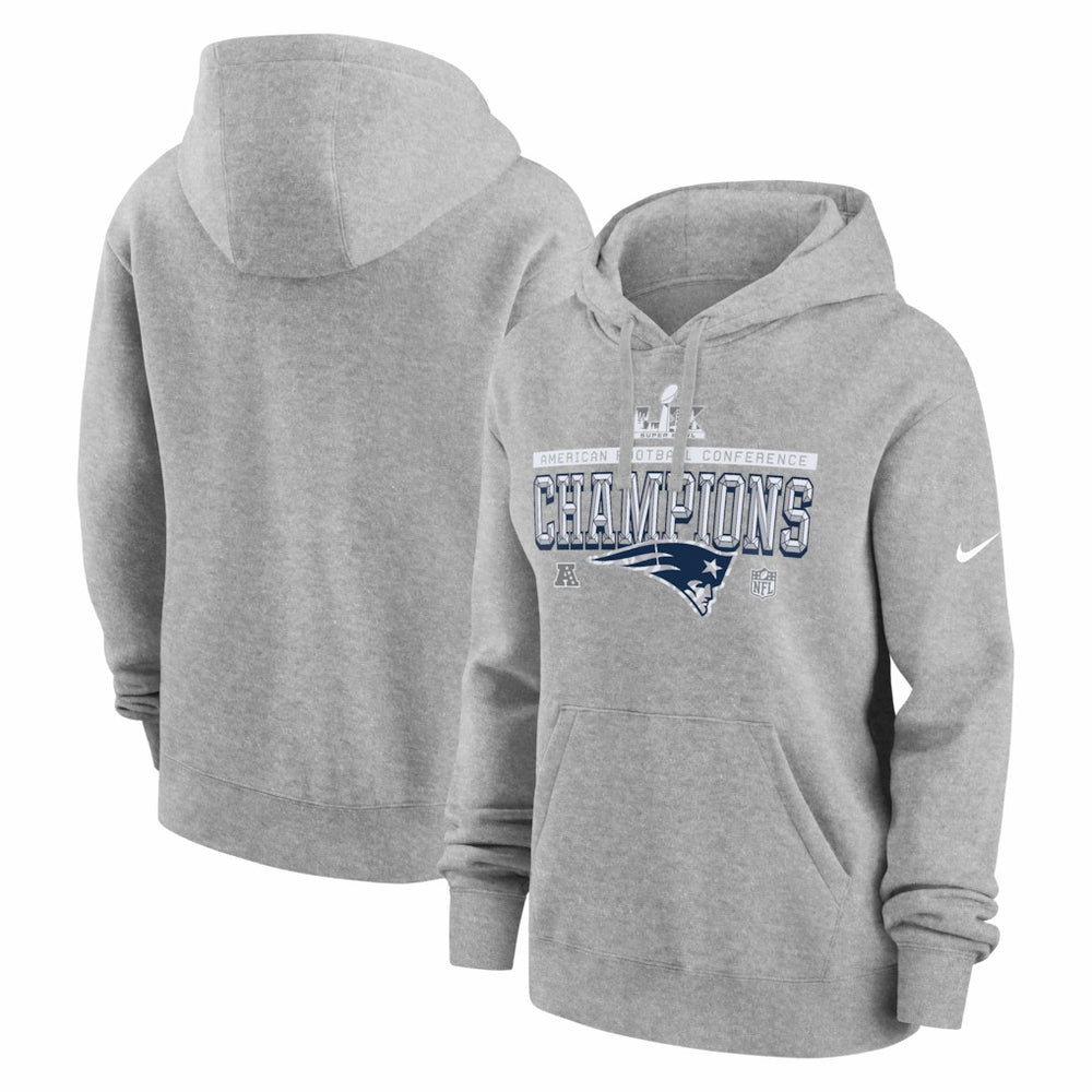 New England Patriots Women's 2025 AFC Champions Locker Room Trophy Collection Club Fleece Hoodie - Heather Gray - Nike
