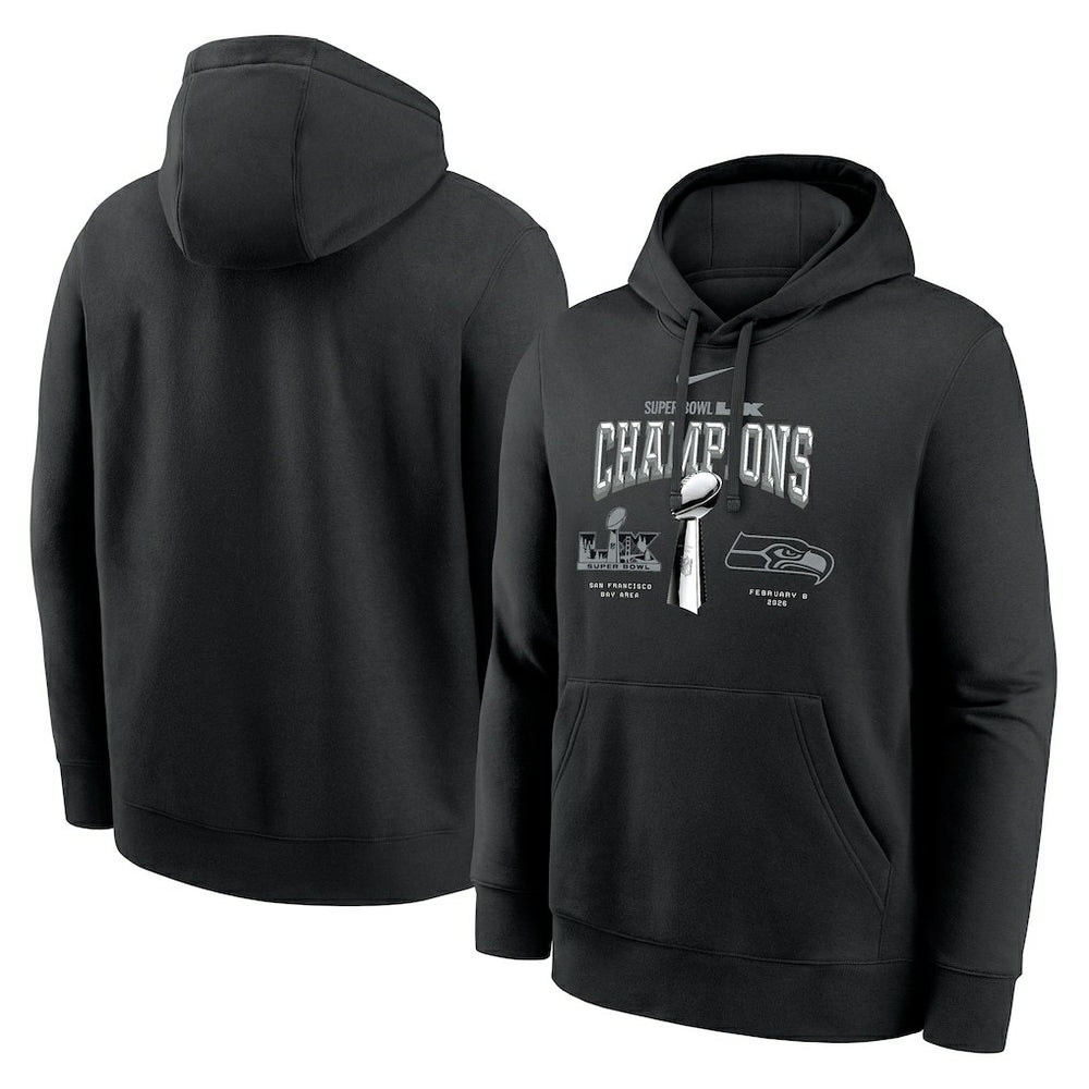 Seattle Seahawks Super Bowl LX Champions Locker Room Trophy Collection Fleece Hoodie - Black - Nike