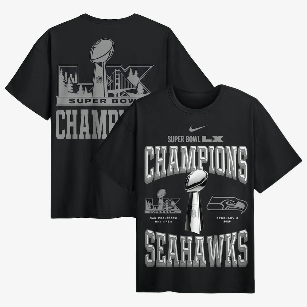 Seattle Seahawks Super Bowl LX Champions Locker Room Trophy Collection Authentic T-Shirt - Black - Nike