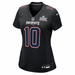 Drake Maye New England Patriots Women's Super Bowl LX Patch Carbon Fashion Game Jersey - Black - Nike