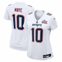 Drake Maye New England Patriots Women's Super Bowl LX Patch Tundra Fashion Game Jersey - White - Nike