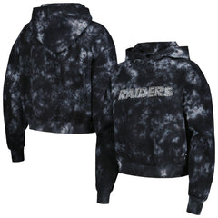 Las Vegas Raiders The Wild Collective Women's Tie-Dye Cropped Pullover Hoodie - Black - NFL