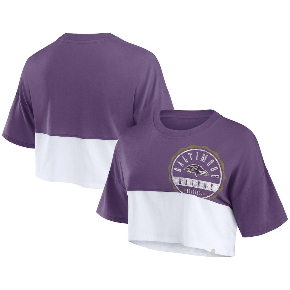 Baltimore Ravens Women's Boxy Color Split Cropped T-Shirt - Purple/White - Fanatics