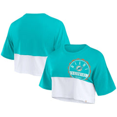 Miami Dolphins Women's Boxy Color Split Cropped T-Shirt - Aqua/White - Fanatics