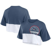 New England Patriots Women's Boxy Color Split Cropped T-Shirt - Navy/White - Fanatics