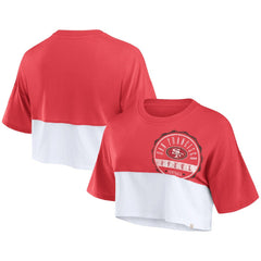 San Francisco 49ers Women's Boxy Color Split Cropped T-Shirt - Scarlet/White - Fanatics