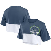 Seattle Seahawks Women's Boxy Color Split Cropped T-Shirt - College Navy/White - Fanatics