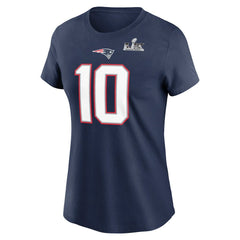 Drake Maye New England Patriots Women's Super Bowl LX Patch Name & Number T-Shirt - Navy - Nike
