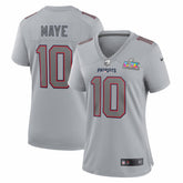 Drake Maye New England Patriots Women's Super Bowl LX Patch Atmosphere Fashion Game Jersey - Silver - Nike