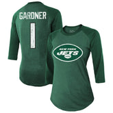 Ahmad Sauce Gardner New York Jets Majestic Threads Women's Player Name & Number Tri-Blend 3/4-Sleeve Fitted T-Shirt - Green - NFL