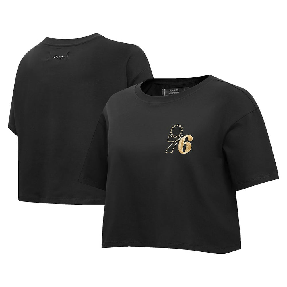 Philadelphia 76ers Pro Standard Women's Holiday Glam Boxy T-Shirt Black