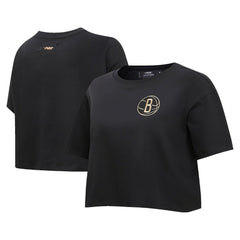 Brooklyn Nets Pro Standard Women's Holiday Glam Boxy T-Shirt Black