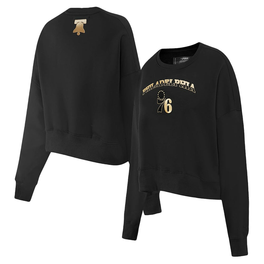 Philadelphia 76ers Pro Standard Women's Glam Cropped Pullover Sweatshirt - Black