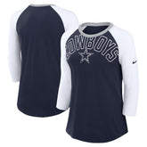 Dallas Cowboys Women's Knockout Arch Raglan Tri-Blend 3/4-Sleeve T-Shirt - Navy/White - Nike