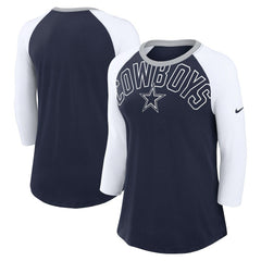Dallas Cowboys Women's Knockout Arch Raglan Tri-Blend 3/4-Sleeve T-Shirt - Navy/White - Nike