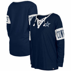 Dallas Cowboys New Era Women's Lace-Up Notch Neck Long Sleeve T-Shirt - Navy - NFL