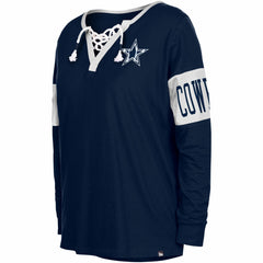 Dallas Cowboys New Era Women's Lace-Up Notch Neck Long Sleeve T-Shirt - Navy - NFL