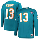 Dan Marino Miami Dolphins Big & Tall Cut & Sew Player Name & Number Long Sleeve T-Shirt - Aqua - Mitchell & Ness