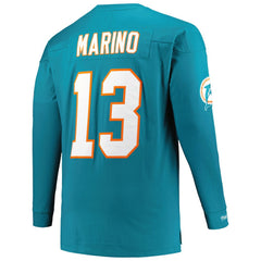 Dan Marino Miami Dolphins Big & Tall Cut & Sew Player Name & Number Long Sleeve T-Shirt - Aqua - Mitchell & Ness