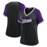 Colorado Rockies Fanatics Women's Glitz & Glam League Diva Raglan V-Neck T-Shirt Sale