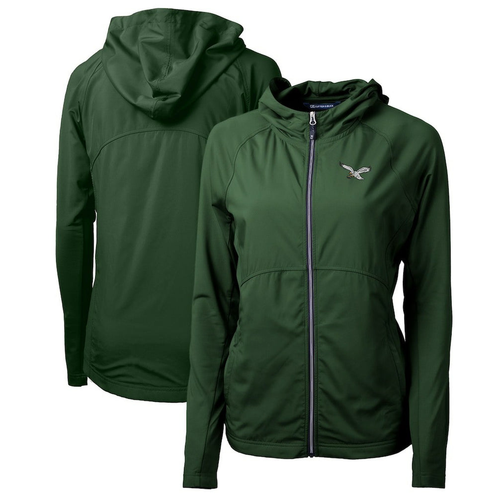 Philadelphia Eagles Cutter & Buck Women's Gridiron Classics Logo Adapt Eco Knit Hybrid Recycled Full-Zip Hoodie - Hunter Green - NFL