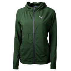 Philadelphia Eagles Cutter & Buck Women's Gridiron Classics Logo Adapt Eco Knit Hybrid Recycled Full-Zip Hoodie - Hunter Green - NFL