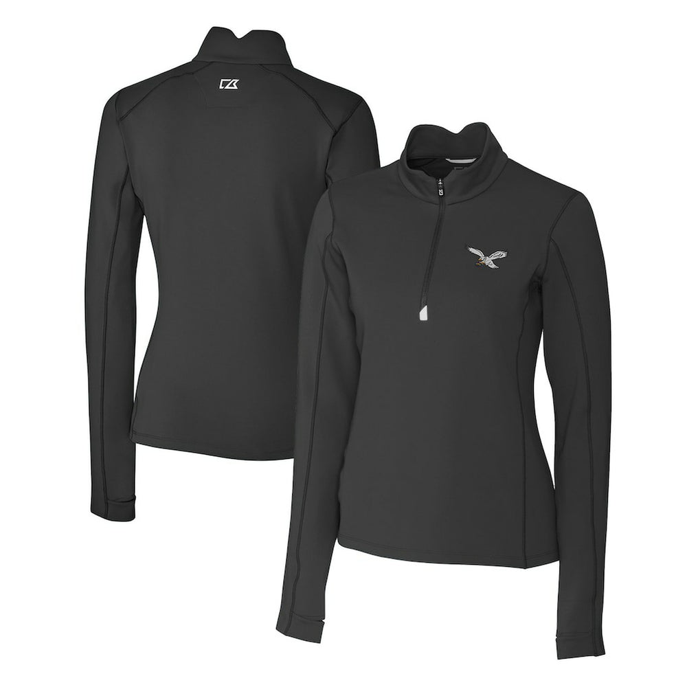 Philadelphia Eagles Cutter & Buck Women's Gridiron Classics Logo DryTec Traverse Stretch Quarter-Zip Pullover Top - Black - NFL